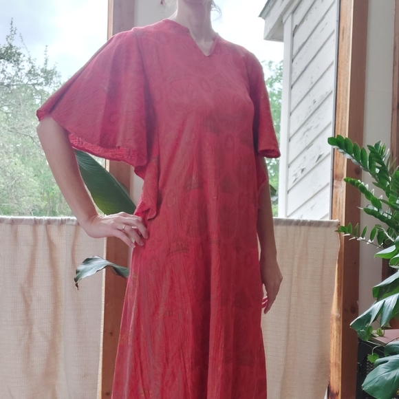 70's Vintage Ruffle Sleeve Maxi Kaftan Dress - Picture 7 of 8